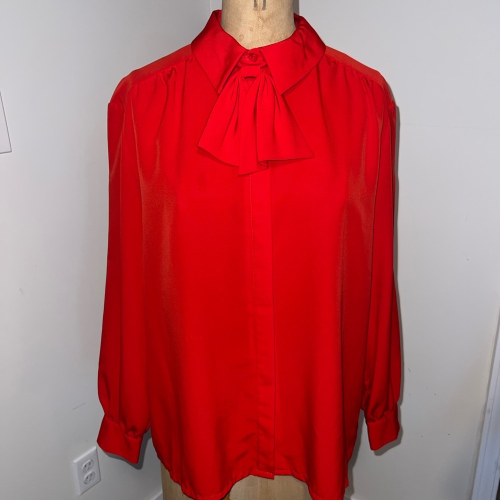Pendleton Country Sophisticates Bright Red Bow Tie Blouse